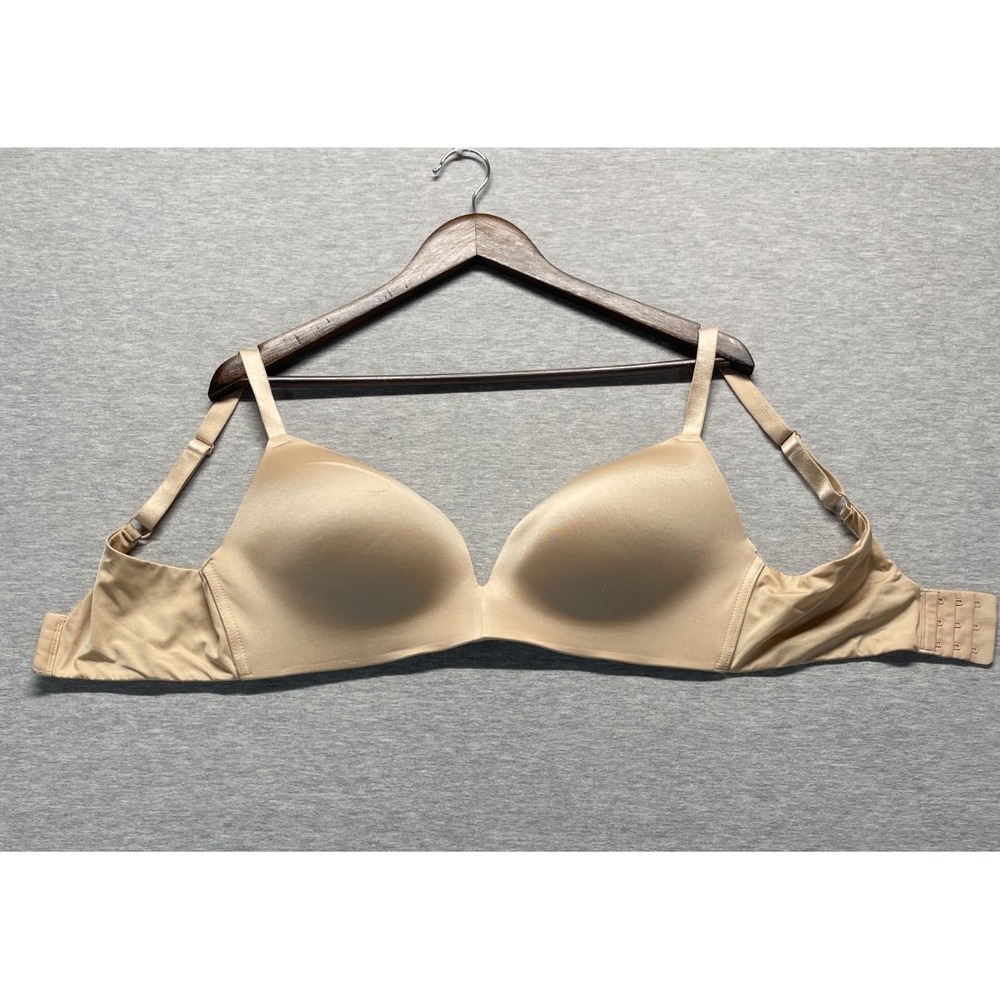 Auden Molded Cups T-Shirt Bra Womens 38D Beige Lightly Lined Wireless Adjustable